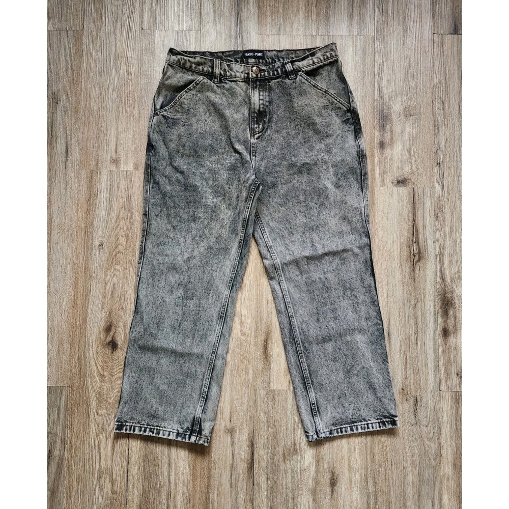 Pass-Port Skateboard Denim Jeans Pants 90s Baggy Size 32x27 Gray Acid Washed